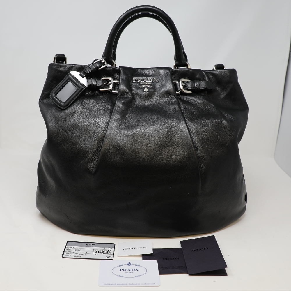 Prada Soft Calf Pleated Tote Bag – Black